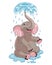 Funny elephant bathing cartoon illustration