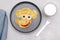 Funny elephant face snack from pancake. Cute kids childrens baby\\\'s sweet dessert, healthy breakfast,lunch, food ar