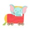 Funny Elephant with Long Trunk Riding on Train Vector Illustration