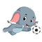 Funny elephant playing football cartoon