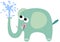 Funny elephant spraying water with trunk