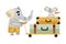 Funny Elephant Traveler Character Push Trolley with Trunks and Mouse on It Vector Illustration