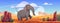 Funny elephant walk at desert landscape, animal