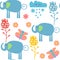 Funny elephants seamless pattern and seamless pattern in swatch menu,