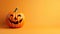 Funny evil pumpkin smiling on orange background