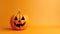 Funny evil pumpkin smiling on orange background