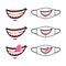 Funny evil smile with show teeth cartoon face mask design set