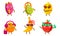 Funny Exotic Fruit Characters Set, Pitahaya, Pear, Lemon, Orange, Banana, Apple Different Activities Vector Illustration