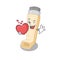 Funny Face asthma inhaler cartoon character holding a heart