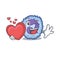 Funny Face basophil cell cartoon character holding a heart