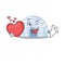 Funny Face igloo cartoon character holding a heart