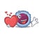 Funny Face lymphocyte cell cartoon character holding a heart