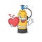 Funny Face oxygen cylinder cartoon character holding a heart
