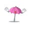 Funny face pink umbrella mascot design style with tongue out