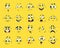 Funny faces. Cartoon emotion expressions. Emoticons with contour eyes or eyebrows and mouths. Facial caricatures on