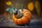 A funny fairytale snail with a pumpkin