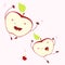 Funny falling joyful expression apple halves. Isolated illustration. Concept of harvest, joyful living, optimistic challeng