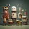 Funny family of cartoon robots.