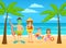 Funny family on summer beach tropical vacations, ready for holidays