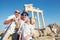 Funny family take a selfie photo on Apollo Temple colonnade view