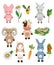 Funny farm animals, cute toy livestock for children, vector clipart collection