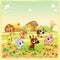 Funny farm animals in the garden