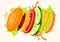 Funny fast food colorful vector illustration sandwich, hamburger, cheeseburger character, bun, tasty king burger, cheese, tomato,