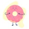 Funny fast food with cute face. Pink doughnut with happy