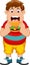 Funny fat man cartoon eating burger