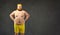 Funny fat naked man in sportswear