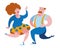 Funny fat people have fun dancing polka dance. Vector illustration on the theme of bodypositive.
