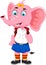 Funny female elephant cartoon going to school