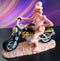 Funny figure biker on a motorcycle