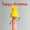 Funny finger with a face in a winter hat. Happy christmas lettering