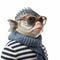 Funny Fish With Glasses And Striped Scarf - Street Style Realism Illustration