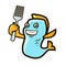 Funny fish holding fork. Seafood logo, label. Cartoon vector illustration