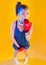 Funny fitness woman with boxing gloves