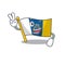 Funny flag canary island Scroll cartoon Character with two fingers