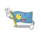 Funny flag palau Scroll cartoon Character with two fingers