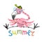 Funny Flamingo with glasses and a cap. Summer motifs. Vector.