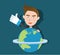 Funny flat character smart global business concept