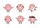 Funny flat simple kids emoji stickers, characters, banner, muscots of pink glazed donuts.