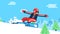 Funny flat snowboarder in bright colored outfit rushes along the mountainside