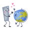 Funny Flushed Ruler and Globe as Office Supply Humanized Character in Love Vector Illustration