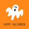 Funny flying ghost. Happy Halloween. Greeting card. Cute cartoon character.