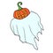 Funny flying ghost with a pumpkin instead of a head, is isolated