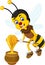 Funny Flying Yellow Bee With Honey Cartoon