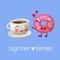 Funny food characters cup of coffee and pink donut