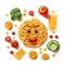 Funny food kids emoji dish pasta monter, created by generative AI