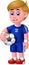 Funny Football Player In Blue Uniform Cartoon